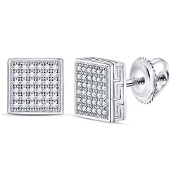 Mens Diamond Square Cluster Stud Earrings 1/5 Cttw 10kt White Gold