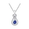 Image 1 : Oval Lab-Created Blue Sapphire Solitaire Pendant 1/6 Cttw 10kt White Gold