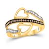 Image 1 : Round Brown Diamond Heart Crossover Ring 1/5 Cttw 10kt Yellow Gold