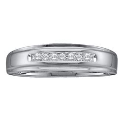 Mens Diamond Channel-set Wedding Anniversary Band Ring 1/12 Cttw 14kt White Gold