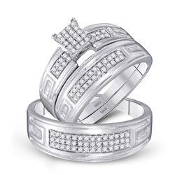 His & Hers Diamond Cluster Matching Bridal Wedding Ring Band Set 1/2 Cttw 10kt White Gold