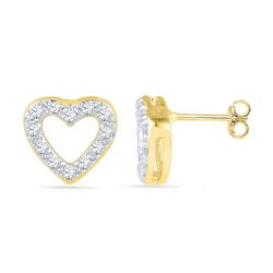 Diamond Heart Outline Screwback Earrings 1/8 Cttw 10kt Yellow Gold