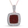 Image 1 : Round Red Color Enhanced Diamond Square Cluster Pendant 1/5 Cttw 10kt Rose Gold