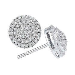 Diamond Concentric Cluster Earrings 1/2 Cttw 10kt White Gold
