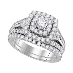 Diamond Double Square Halo Bridal Wedding Engagement Ring Band Set 1-7/8 Cttw 14kt White Gold