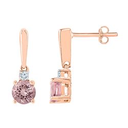 Round Lab-Created Morganite Dangle Earrings 3/8 Cttw 10kt Rose Gold