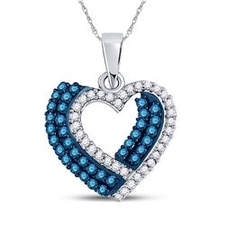 Round Blue Color Enhanced Diamond Double Heart Pendant 3/8 Cttw 10kt White Gold