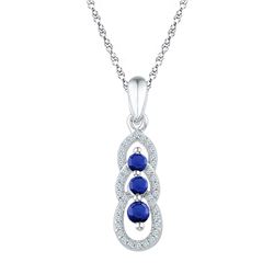 Round Lab-Created Blue Sapphire 3-stone Pendant 1/2 Cttw 10kt White Gold