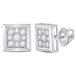 Diamond Square Cluster Stud Earrings 1/2 Cttw 14kt White Gold