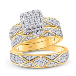 His & Hers Diamond Cluster Matching Bridal Wedding Ring Band Set 3/4 Cttw 10kt Yellow Gold