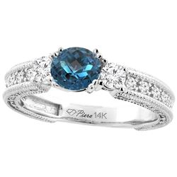 1.55 CTW London Blue Topaz & Diamond Ring 14K White Gold - REF-85R6H