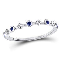 Round Blue Sapphire Dot Flower Stackable Band Ring 1/12 Cttw 10kt White Gold