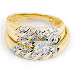 His & Hers Diamond Cluster Matching Bridal Wedding Ring Band Set 1/10 Cttw 14kt Yellow Gold