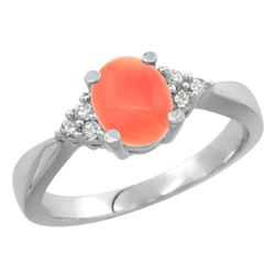 0.06 CTW Diamond & Natural Coral Ring 14K White Gold - REF-43H5M