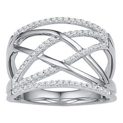 Diamond Crisscross Crossover Band Ring 1/3 Cttw 10kt White Gold