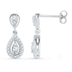 Diamond Teardrop Dangle Screwback Earrings 1/3 Cttw 10kt White Gold