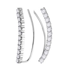 Diamond Curved Bowed Climber Earrings 1.00 Cttw 14kt White Gold
