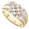 Image 1 : Mens Diamond Double Row Two-tone Ridged Band Ring 1/2 Cttw 10kt Yellow Gold