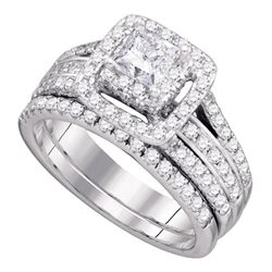 Diamond Bridal Wedding Engagement Ring Band Set 1-1/2 Cttw 14kt White Gold