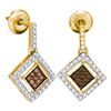 Image 1 : Round Brown Diamond Square Dangle Earrings 1/2 Cttw 10kt Yellow Gold