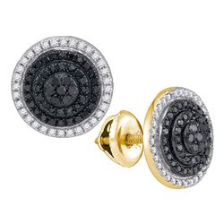 Round Black Color Enhanced Diamond Concentric Circle Layered Cluster Earrings 1/2 Cttw 10kt Yellow G