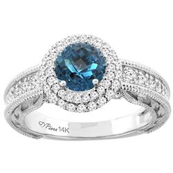 1.45 CTW London Blue Topaz & Diamond Ring 14K White Gold - REF-86W7F