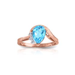 Genuine 1.52 ctw Blue Topaz & Diamond Ring 14KT Rose Gold - REF-51Y4F