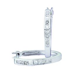 Diamond Slender Hoop Earrings 1/3 Cttw 14kt White Gold