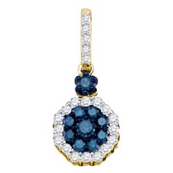 Round Blue Color Enhanced Diamond Cluster Pendant 1/2 Cttw 10kt Yellow Gold