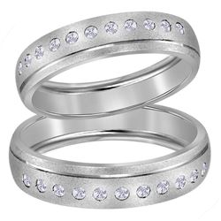 His & Hers Diamond Matching Wedding Band Set 1/4 Cttw 14kt White Gold