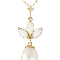 Genuine 4.75 ctw Opal & Pearl Necklace 14KT Yellow Gold - REF-25N4R