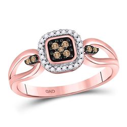 Round Brown Diamond Square Cluster Ring 1/8 Cttw 10kt Rose Gold