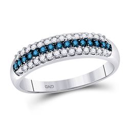 Round Blue Color Enhanced Diamond Band Ring 3/8 Cttw 10kt White Gold