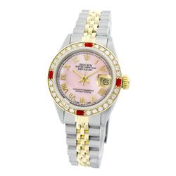 Rolex Pre-owned 26mm Womens Custom Pink Mother of Pearl Two Tone - REF-520W2Y