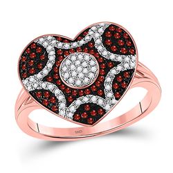 Round Red Color Enhanced Diamond Starburst Heart Cluster Ring 1/3 Cttw 10kt Rose Gold