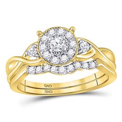 Diamond Halo Twist Bridal Wedding Engagement Ring Band Set 1/3 Cttw 10kt Yellow Gold
