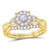 Diamond Halo Twist Bridal Wedding Engagement Ring Band Set 1/3 Cttw 10kt Yellow Gold