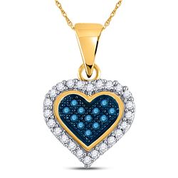 Round Blue Color Enhanced Diamond Cluster Small Heart Pendant 1/8 Cttw 10kt Yellow Gold
