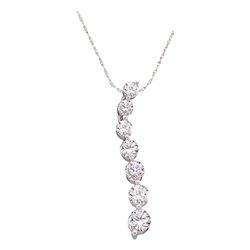 Round Pave-set Diamond Graduated Journey Pendant 1/4 Cttw 10kt White Gold