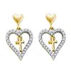 Image 1 : Diamond Heart Cross Dangle Earrings 1/3 Cttw 14kt Yellow Gold