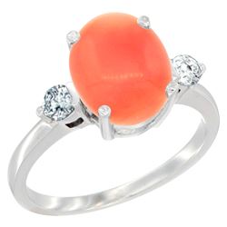 0.20 CTW Diamond & Natural Coral Ring 14K White Gold - REF-68V2R