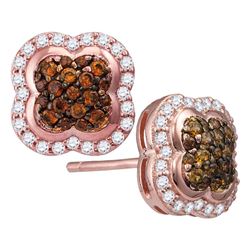 Round Brown Diamond Quaterfoil Cluster Stud Earrings 1/2 Cttw 10kt Rose Gold