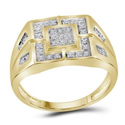 Mens Diamond Square Cluster Ring 1/4 Cttw 10kt Yellow Gold