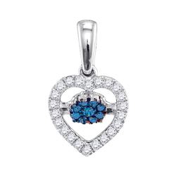 Round Blue Color Enhanced Diamond Moving Twinkle Heart Pendant 1/6 Cttw 10kt White Gold