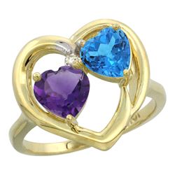 2.61 CTW Diamond, Amethyst & Swiss Blue Topaz Ring 14K Yellow Gold - REF-33X9M