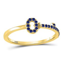 Round Blue Sapphire Key Stackable Band Ring 1/5 Cttw 10kt Yellow Gold