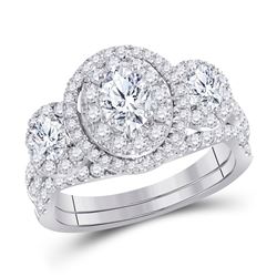 Oval Diamond Bridal Wedding Engagement Ring Band Set 1-1/2 Cttw 14kt White Gold