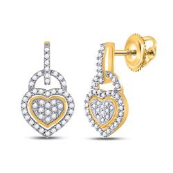 Diamond Heart Dangle Earrings 1/3 Cttw 10kt Yellow Gold