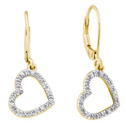 Diamond Heart Dangle Earrings 1/20 Cttw 10kt Yellow Gold