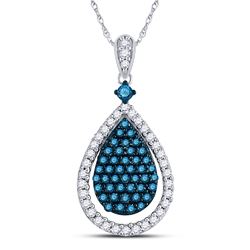 Round Blue Color Enhanced Diamond Teardrop Pendant 5/8 Cttw 10kt White Gold